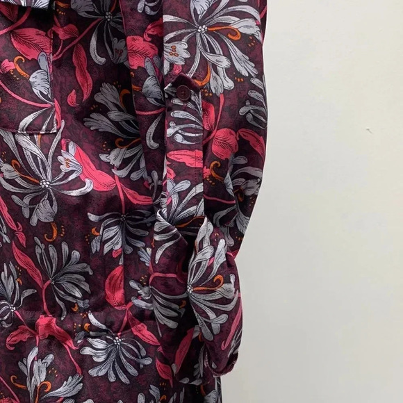 Rebecca Taylor Midi Dress Pure Silk Drawstring Waist Pockets Floral Maroon 4  - Picture 8 of 11